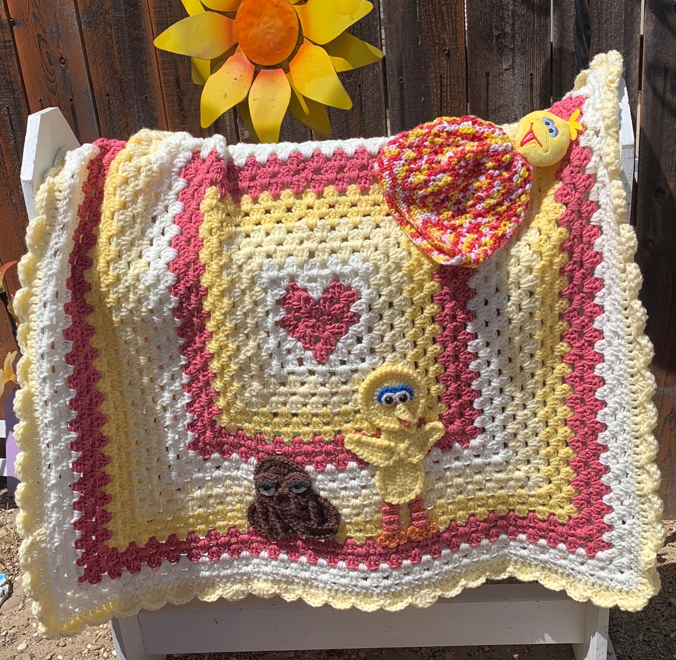 Crochet Baby Blanket, Big Bird Blanket, Crochet Blanket, Sesame Street