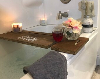 Bath Caddy Bath Board Relaxation Gift Bath Tray Handmade Wooden Bathtub Caddy Spa Mothers Day Rustic Book Lover Wine Gift For Her