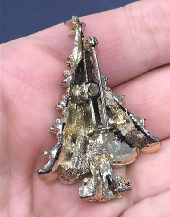 Gold tone Christmas tree brooch, perfect holiday … - image 3