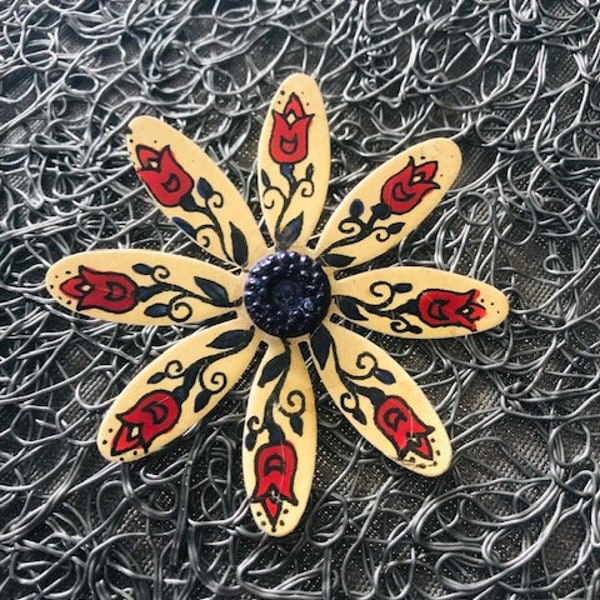 Vintage 1970s-1960s retro signed made in West Germany hand painted brooch/ pin