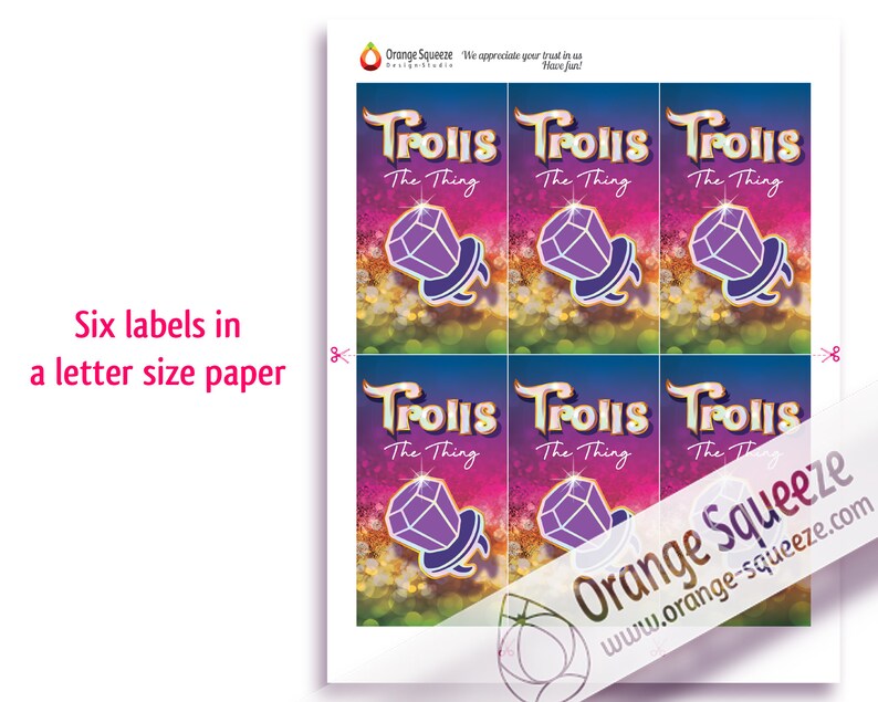 Troll Paper Labels Olls Birthday Candy Labels | Treat Bag Toppers | Printable Party Favor ...