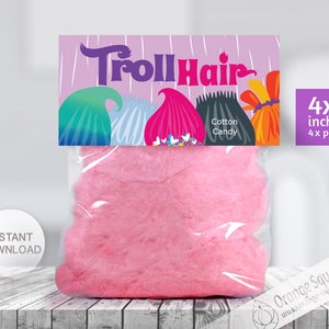 INSTANT DOWNLOAD, Trolls Cotton Candy Label, Treat Bag Toppers, Trolls Hair, Trolls Theme, Trolls Party, Trolls Favor labels, Birthday Party