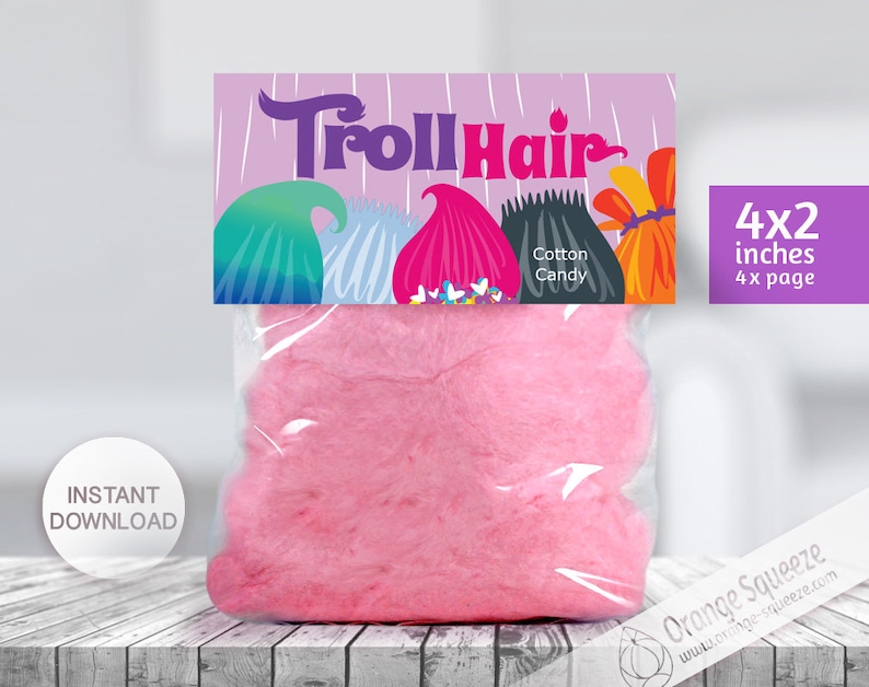 INSTANT DOWNLOAD, Trolls Cotton Candy Label, Treat Bag Toppers, Trolls ...