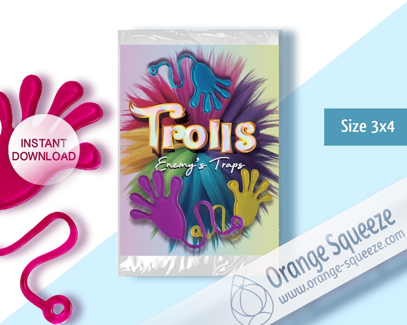 Troll Paper Labels Trolls Birthday Sticky Hands Labels | Kids Party Favor Tags | Printable ...