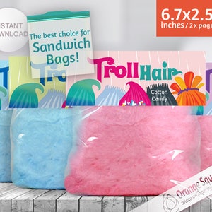 SOFORTIGER DOWNLOAD, Trolls Zuckerwatte Label, Trolls Hair, Trolles Thema, Trolls Party, Trolles Geburtstag Gastgeschenke