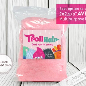 INSTANT DOWNLOAD, Trolls Cotton Candy Label, Stickers, Trolls Hair, Trolls Theme, Trolls Party, Trolls Favor labels, Birthday Party