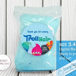 INSTANT DOWNLOAD, Trolls Cotton Candy Label, Stickers, Trolls Hair, Trolls Theme, Trolls Party, Trolls Favor labels, Birthday Party