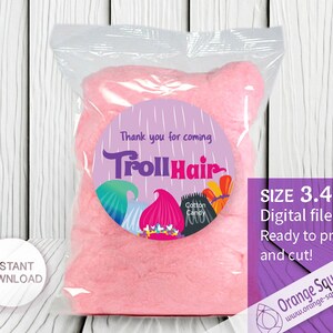 INSTANT DOWNLOAD, Trolls Cotton Candy Label, Stickers, Trolls Hair, Trolls Theme, Trolls Party, Trolls Favor labels, Birthday Party