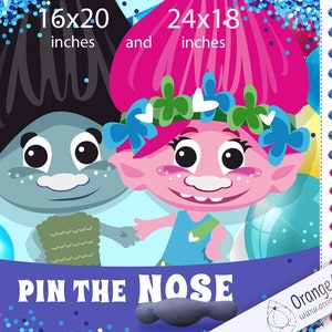 TROLLS PARTY GAME, Pin The Nose trolls, Instant Download, Pin the Tail, Trolls movie Birthday Party, Two sizes included 16x20 - 18x24