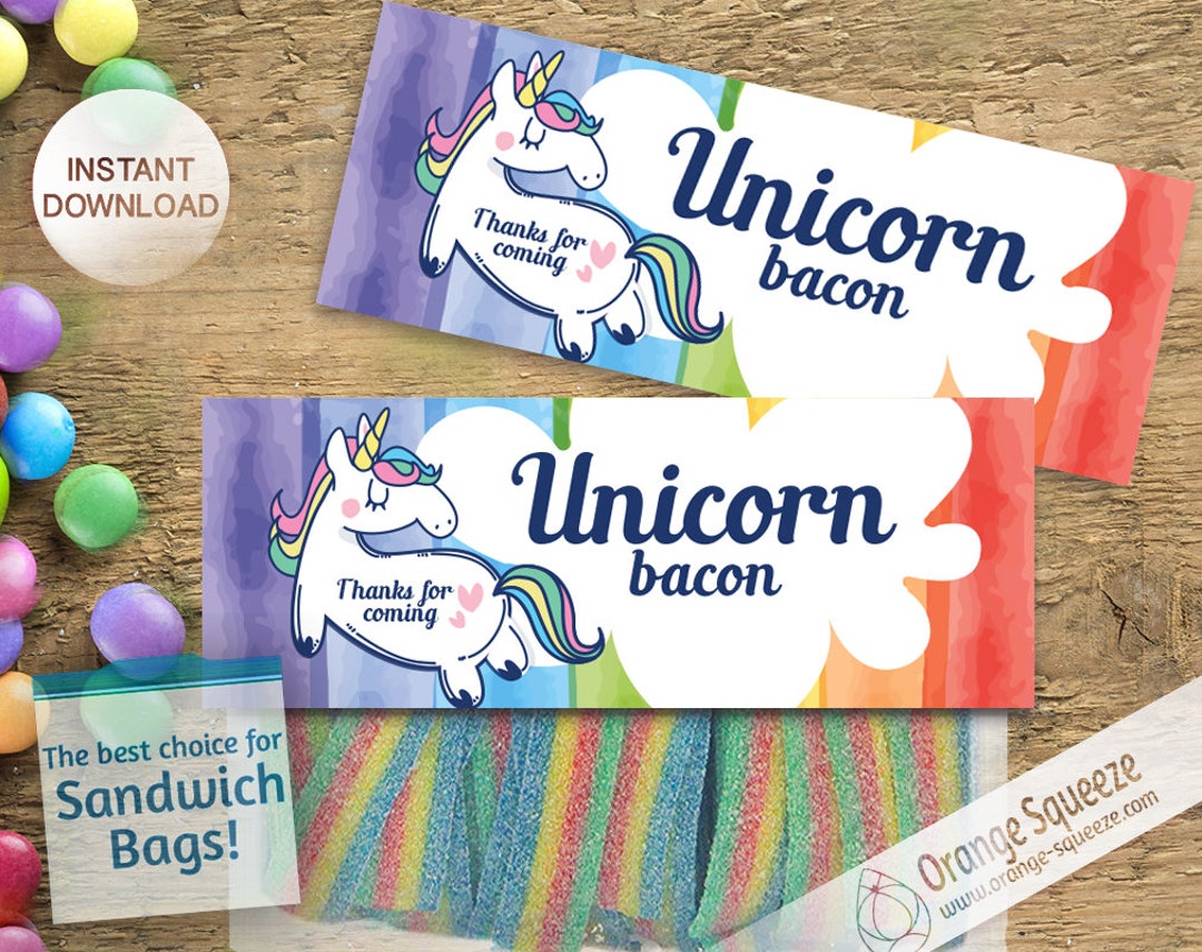 Thank You Unicorn Bacon INSTANT DOWNLOAD Treat Topper Candy Bag Topper ...