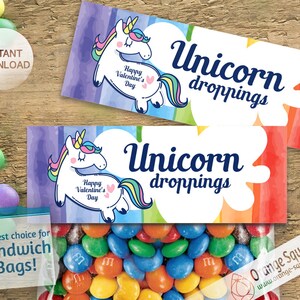 Valentinstag Einhorn Kot SOFORTIGER DOWNLOAD Leckerei Topper Candy Bag Topper Label Printable Unicorn Valentine