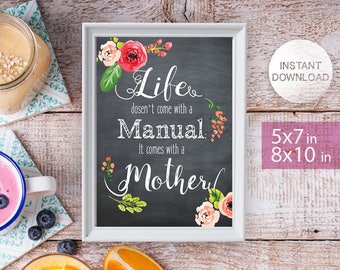 Impresión con frase del Día de la Madre / Arte mural floral para mamá / Descarga instantánea