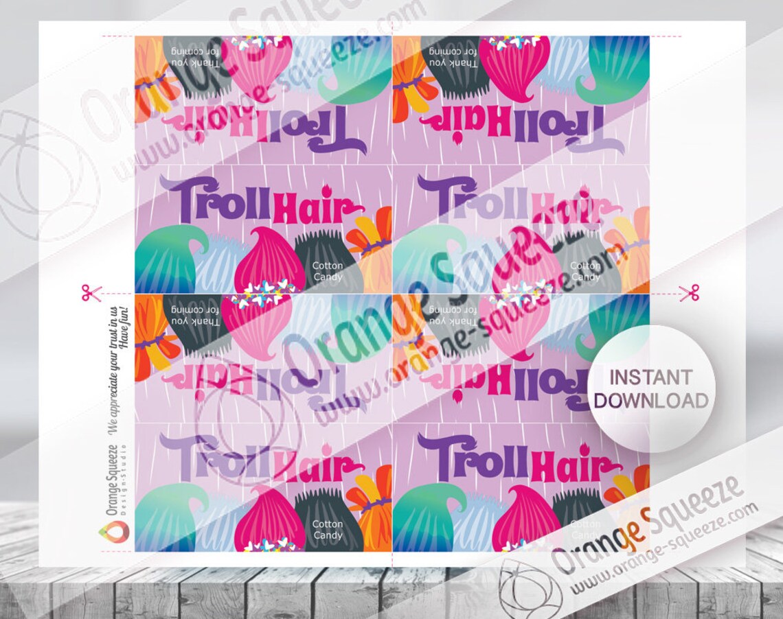 Troll Paper Labels INSTANT DOWNLOAD, Trolls Cotton Candy Label, Treat Bag Toppers, Trolls ...