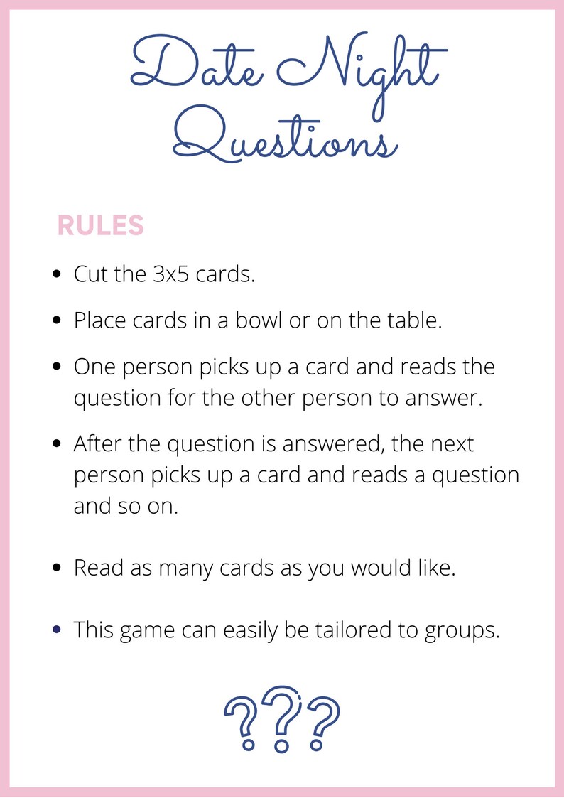 Date Night Questions Date Night Games Couples Games Etsy