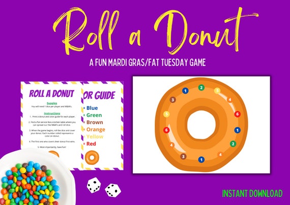 Roll a Donut  Mardi Gras Game  Fat Tuesday Game  Donut Game