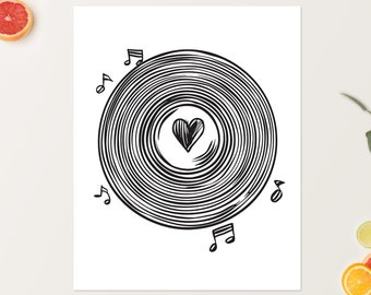 Love Vinyl Records Minimalist Art Style Matte Poster - Gift for Audiophile, LP Collector, or DJ, Music Teacher Gift for Home Decor