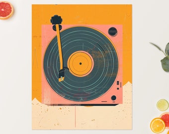 Retro Vinyl Record 70s Art Style Matte Poster - Gift for Audiophile, LP Collector, or DJ, Music Teacher Appreciation Gift for Home Decor