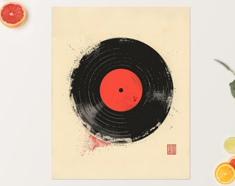 Vinyl Record in Japanese Art Style Matte Poster - Gift for Music Lover, Collector, or Teacher Appreciation Gift for Antique Artisan Decor