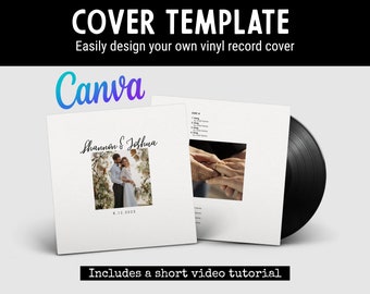 Minimalist Template to Create a Custom Vinyl Record with Cover and stickers for a 12-inch disc, Editable in Canva, Not a physical item