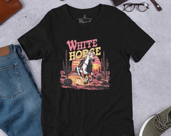 White Horse Tshirt, Western & Country Music Shirt, Outfit for Country Concert, Funny Gift for your Retro Cowgirl or Cowboy BFF, Unisex Tee