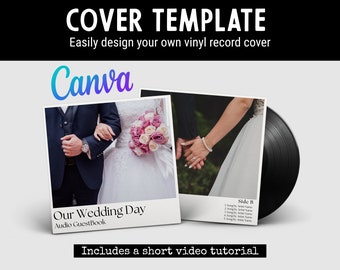 Wedding Canva Template to Create a Modern Customized Vinyl Record with your Message and Pictures for a 12-inch disc, Editable, Drag and Drop