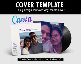 70s Vinyl Record Template to Make a Retro Custom Vinyl Cover & Labels with Photos for a 12-inch LP, Editable in Canva, Not physical item