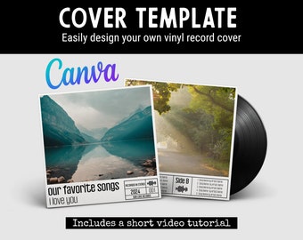 Our Favorite Songs - Modern Vinyl Record Template for Custom 12-inch LP - Editable in Canva! Design Your Cover and Labels for Anniversary!