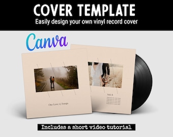 Boho Vinyl Record Template for Custom 12-inch LP - Editable in Canva! Design Your Own Cover and Labels Easily with your photos!
