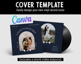 Wedding Vinyl Record Template for Custom 12-inch LP - Editable in Canva! Design Your Own Cover and Labels Easily with your photos!