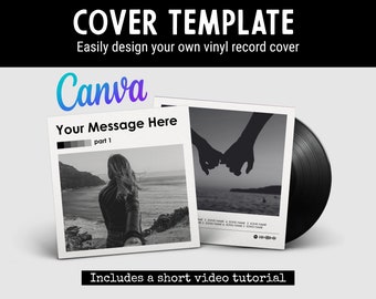 Part 1 - Retro Vinyl Record Template to Make your Custom Cover and Labels for a 12-inch disc, Editable in Canva, Not a physical item