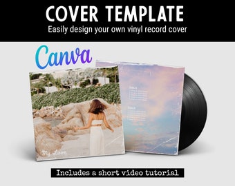 Vintage Vinyl Record Template to Make a Custom Photo Record Cover & Labels for a 12-inch disc, Editable in Canva, Not a physical item