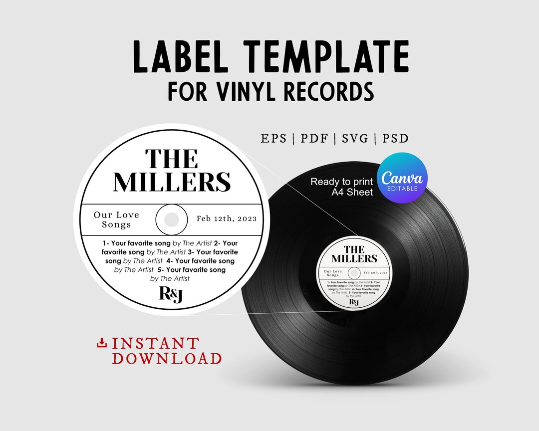 Editable Vinyl Record Sticker Template for Modern Wedding Guest Book