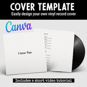 White Cover Template to Create a Custom Vinyl Record with your message and playlist for a 12-inch disc, Editable in Canva, No physical item