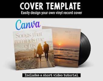 Modern Vinyl Record Template for Custom 12-inch LP - Editable in Canva! Design Your Own Cover and Labels Easily with your photos!