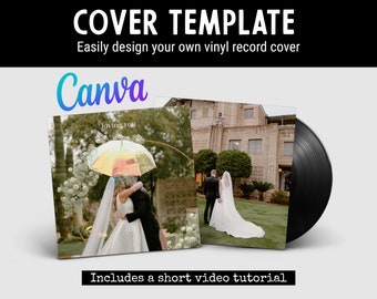 Wedding Template to Create a Custom Vinyl Record Guest book with your message and Photo for a 12-inch disc, Editable in Canva