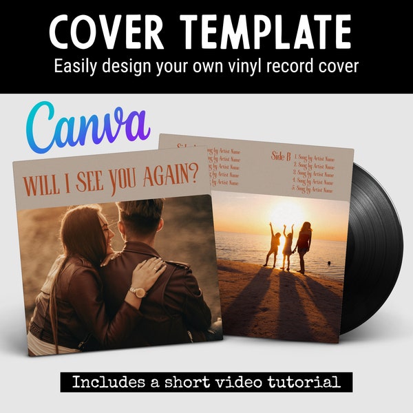 Nostalgic Vinyl Record Template for Custom 12-inch LP - Editable in Canva! Design Your Own Cover and Labels Easily with photos!