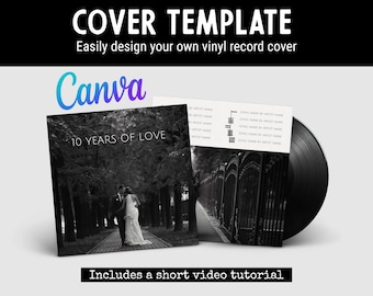 Minimalist Vinyl Record Template for Custom 12-inch LP - Editable in Canva! Design Your Own Cover and Labels Easily with your photos!