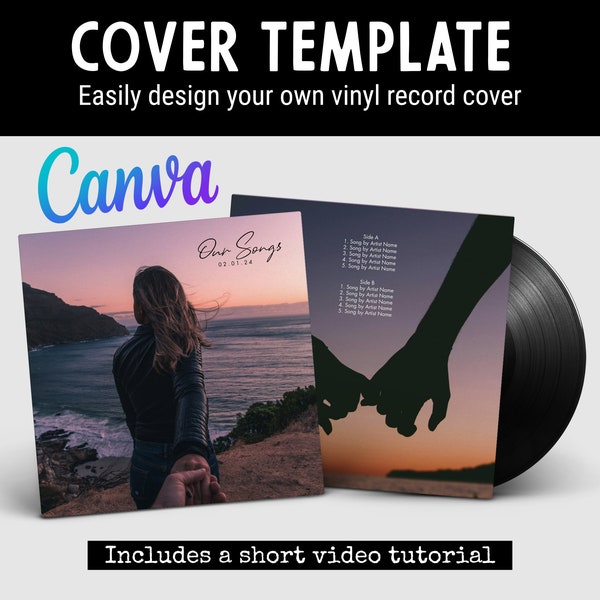 Customizable Vinyl Record Template to Make a Professional Cover and Labels for your Custom 12inch lp, Editable in Canva, Not a physical item