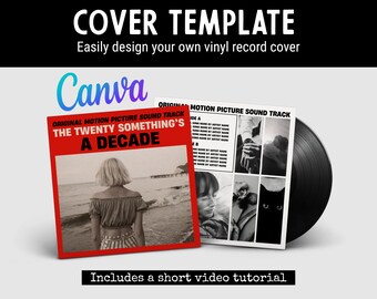 Anniversary Template to Create a Custom Vinyl Record with your message and Artistic Photo Collage for a 12-inch disc, Editable in Canva