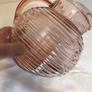 Very Htf Anchor Hocking Manhattan Horizontal Ribbed Pink Tumbers and Ball Pitcher Depression Glass No Damage image 3