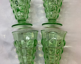 1930's Very Htf Set of 4 of Imperial Glass Green Uranium Depression Glass Soda Fountaine Line #304 Tumblers No Damage