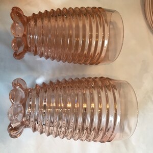 Very Htf Anchor Hocking Manhattan Horizontal Ribbed Pink Tumbers and Ball Pitcher Depression Glass No Damage image 2