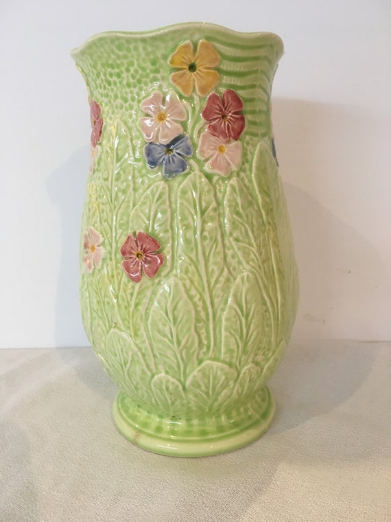 England Melba Ware Light Green Floral Vase Etsy