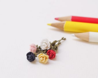 Miniature Crochet Rose in Glass Bottle, Tiny Amigurumi Flower