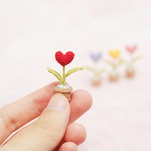 Tiny Handmade Heart Plant Crochet, Crochet Heart In A Pot, Valentine's Heart