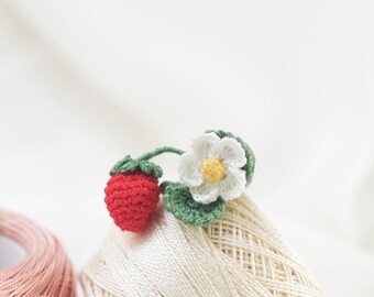 Handmade Crochet Strawberry Brooch, Knit Pin