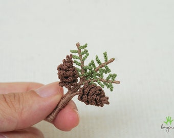 Crochet Pinecone brooch, handmade crochet Pine cone pin, crochet brooch - Made to order