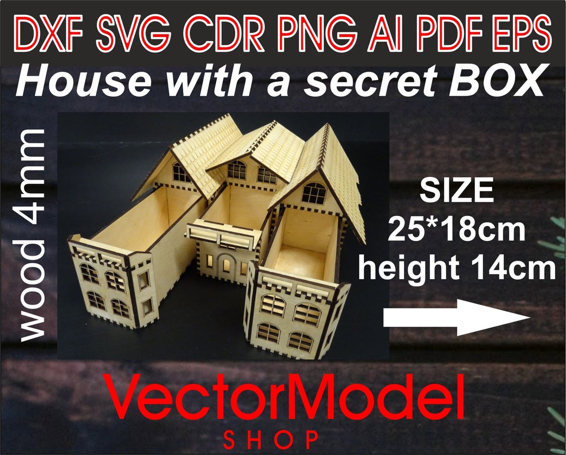 House Box Wooden Template Wooden Laser Cut CNC File Vector Etsy