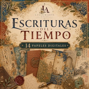Écrits du temps · 14 papiers numériques pour scrapbooking · Écrits anciens, manuscrits et collage vintage