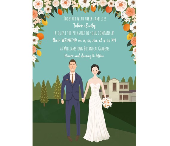 Custom Illustrated Wedding Portrait Couple Portrait Poster Etsy